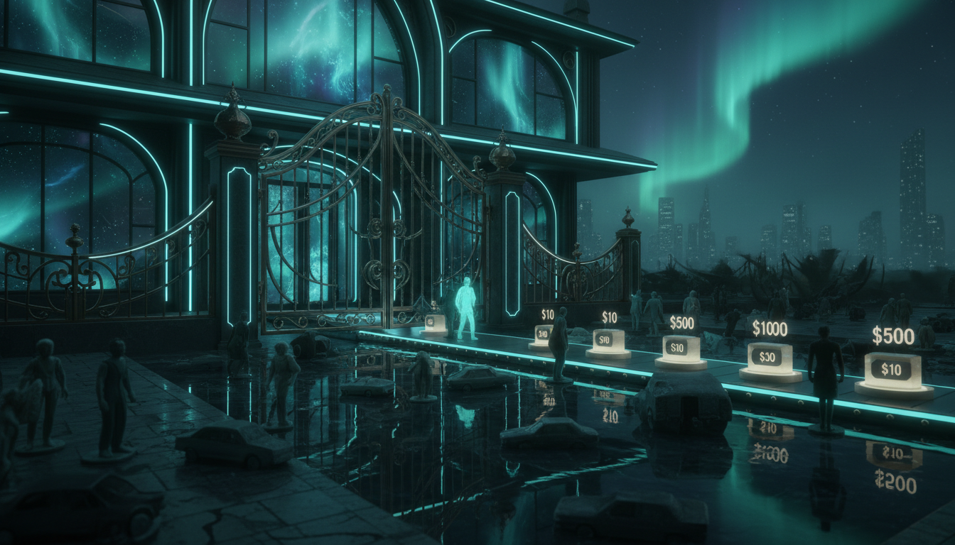 A quality gate in front of a pool of cheap models — some pass and become eligible for the cheapest-host sort, some are rejected, house aurora-teal style