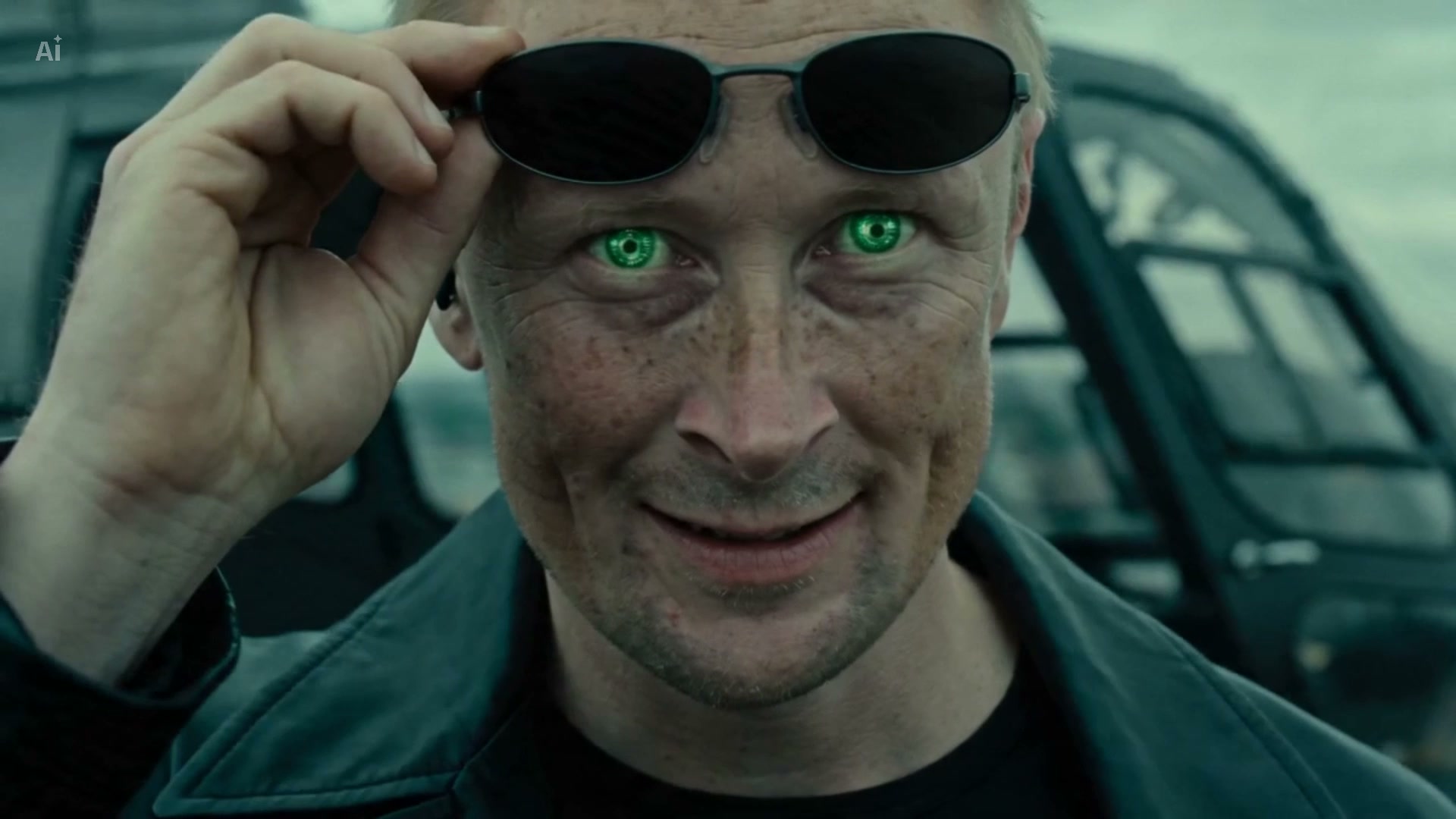 Jacob dropped into a Matrix-style scene as the operator who downloads AI skills on command