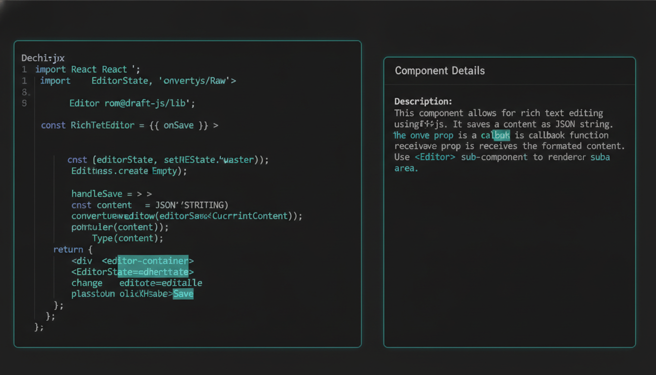 A short RichText React component that renders markdown, beside the formatted detail drawer it feeds.