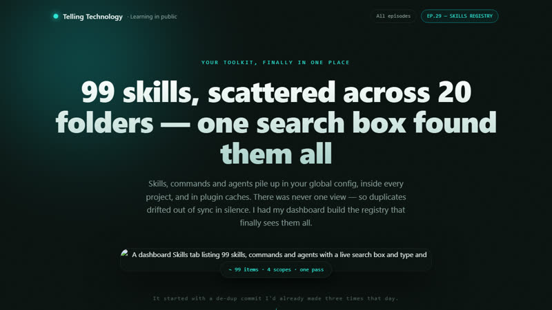 99 skills, scattered across 20 folders — one search box found them all